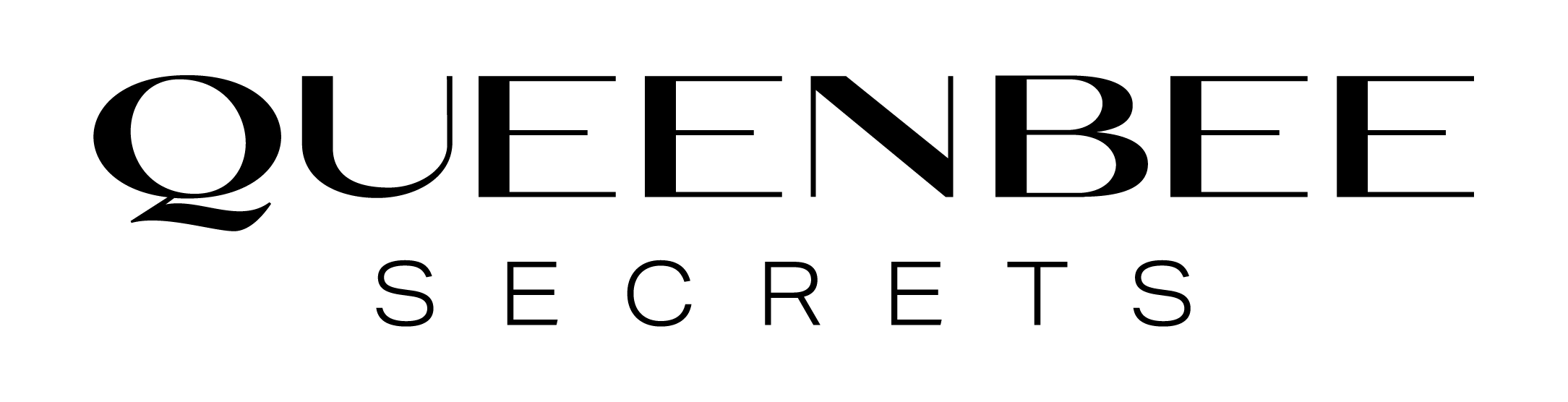 Logo for 'Queenbee Secrets' with a black text on a white background